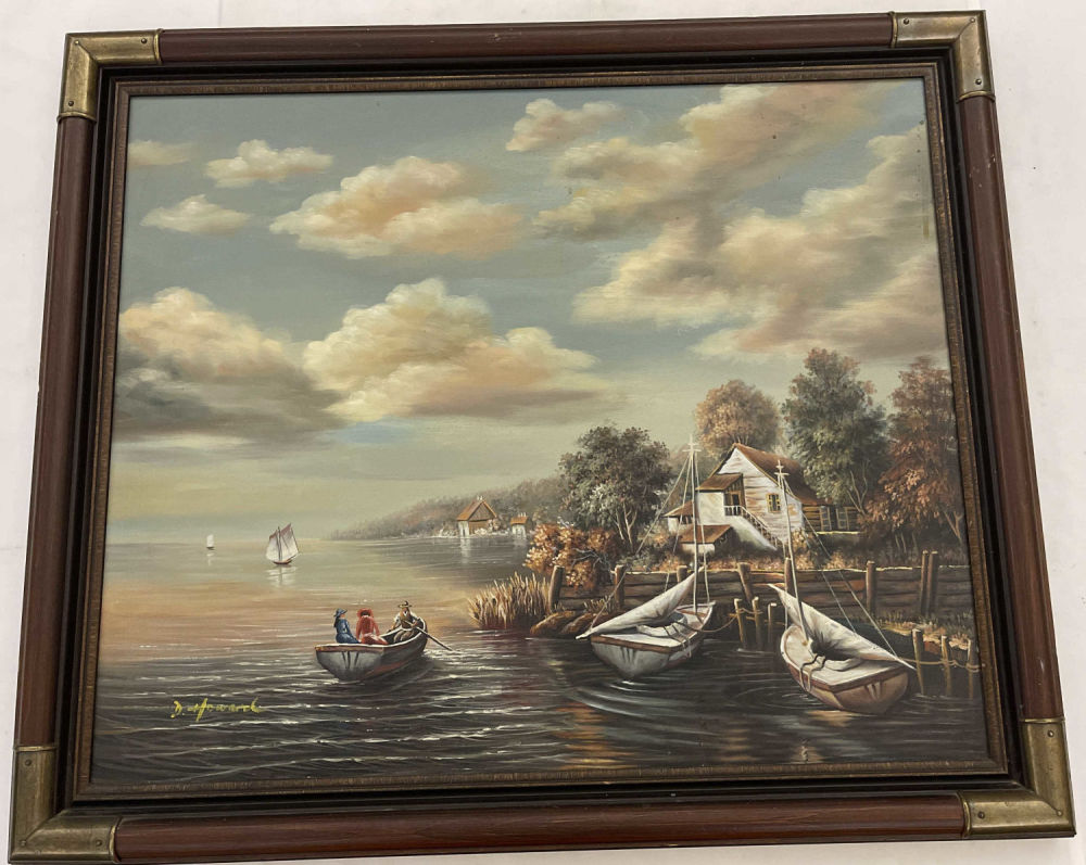 Lot 217: D. Howard Original Oil on Canvas Lake Scene