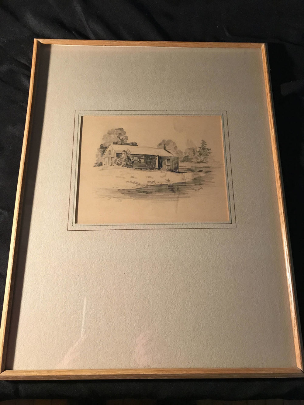 Lot 235: Black & White Sketch of Cabin