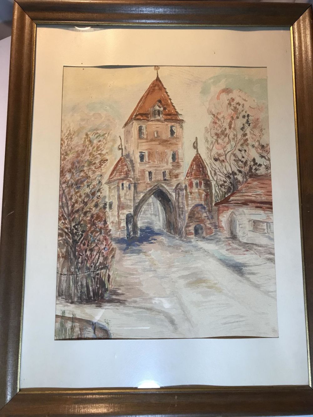 Lot 312: Earthtone Castle Watercolor