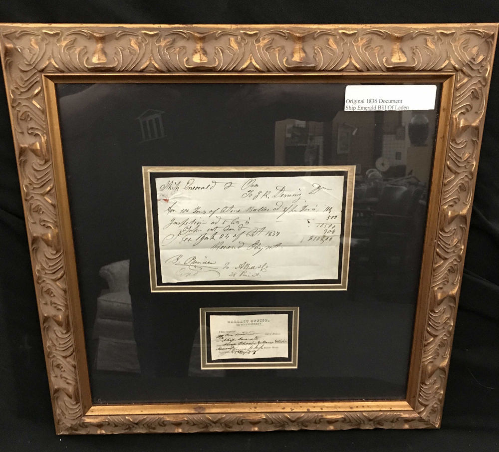 Lot 329: Original 1836 Document Ship Emerald