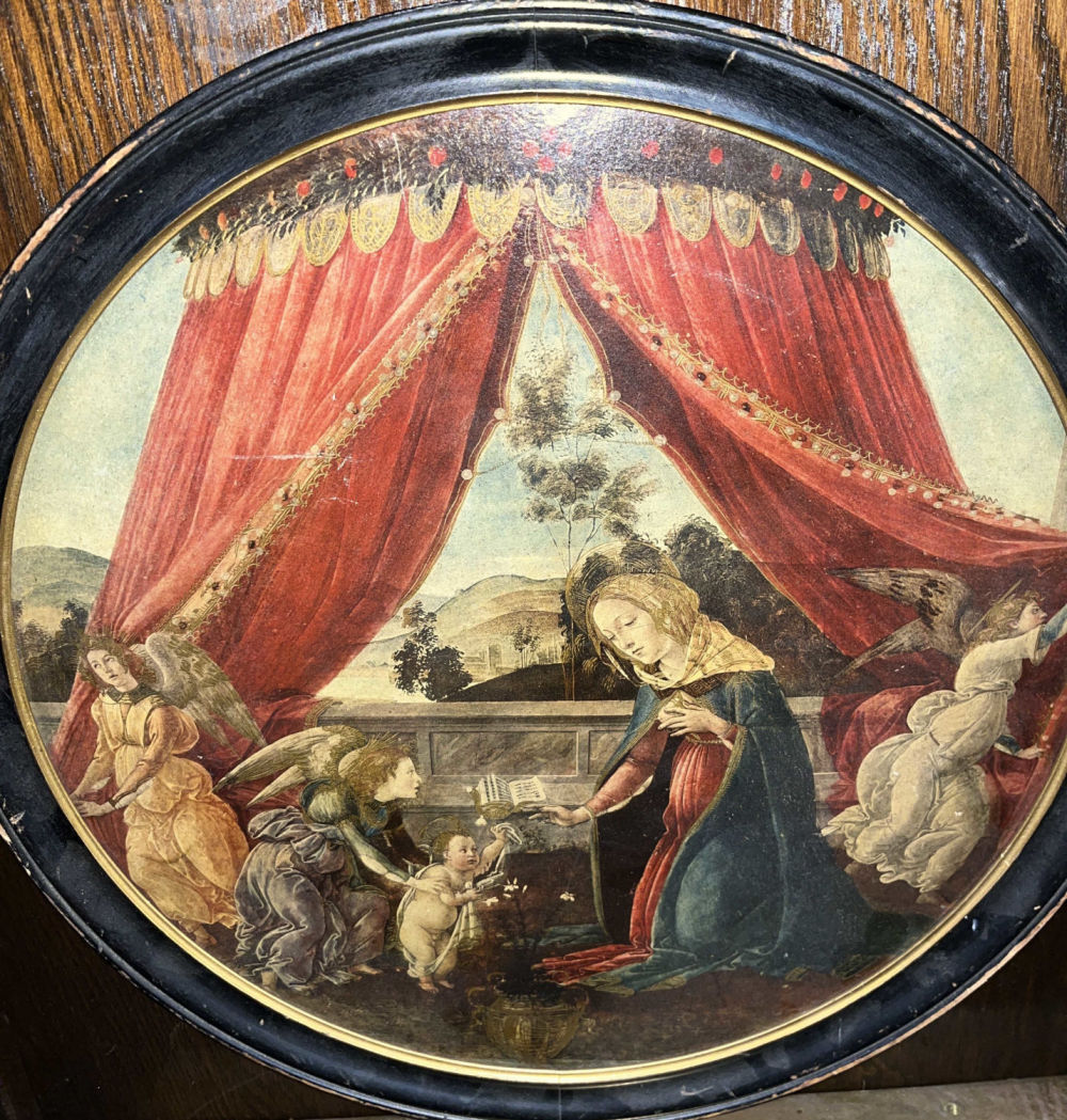 Lot 333a: Religious Art on Board w/ Circular Frame