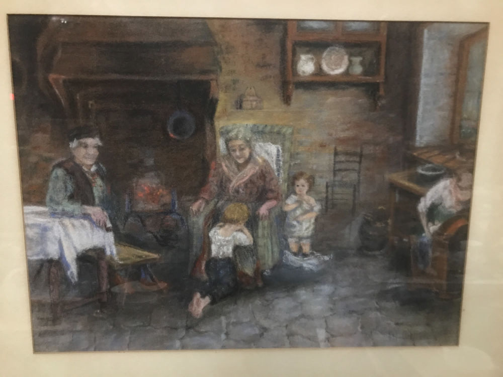 Lot 335: Pastel Grandparents By the Fireplace Scene