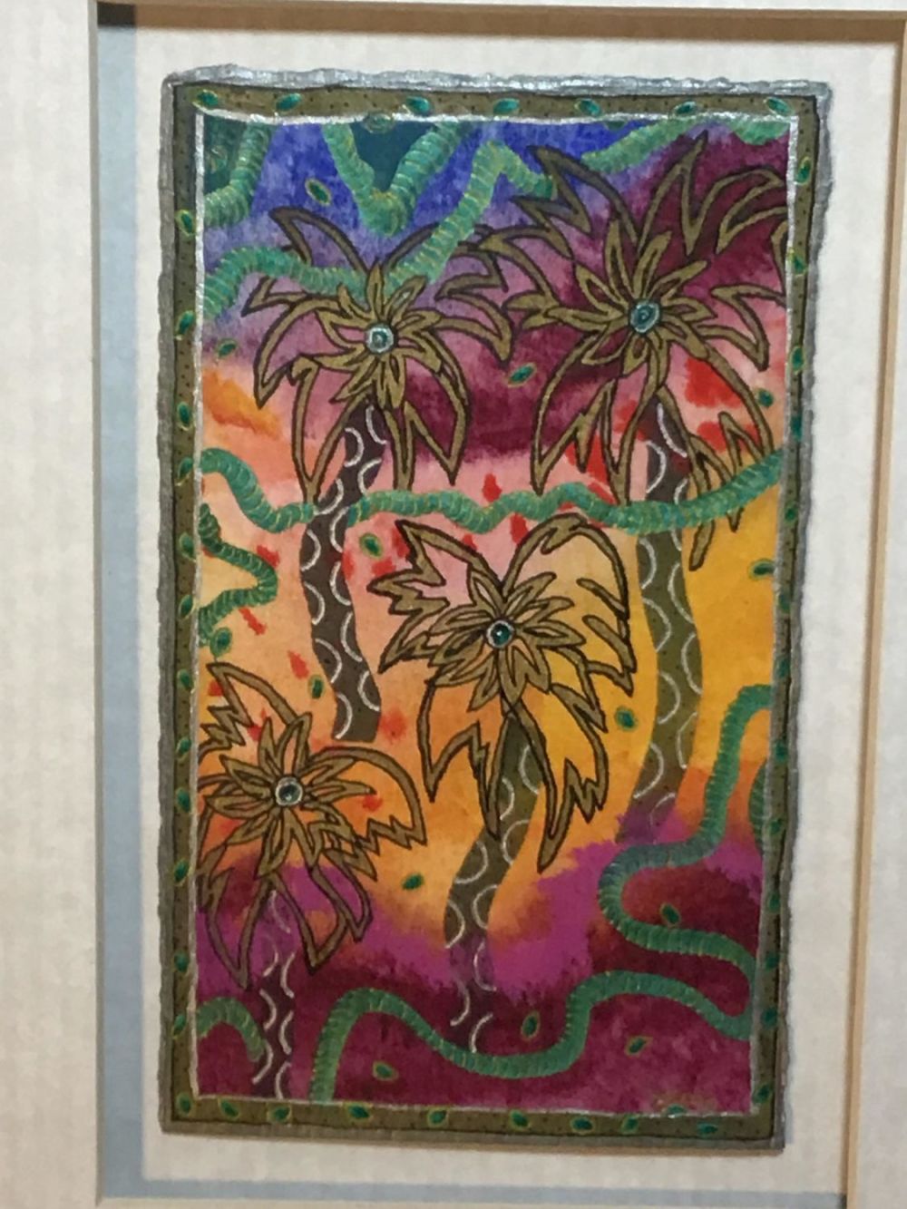 Lot 345: Shadowbox Frame Watercolor Palm Trees