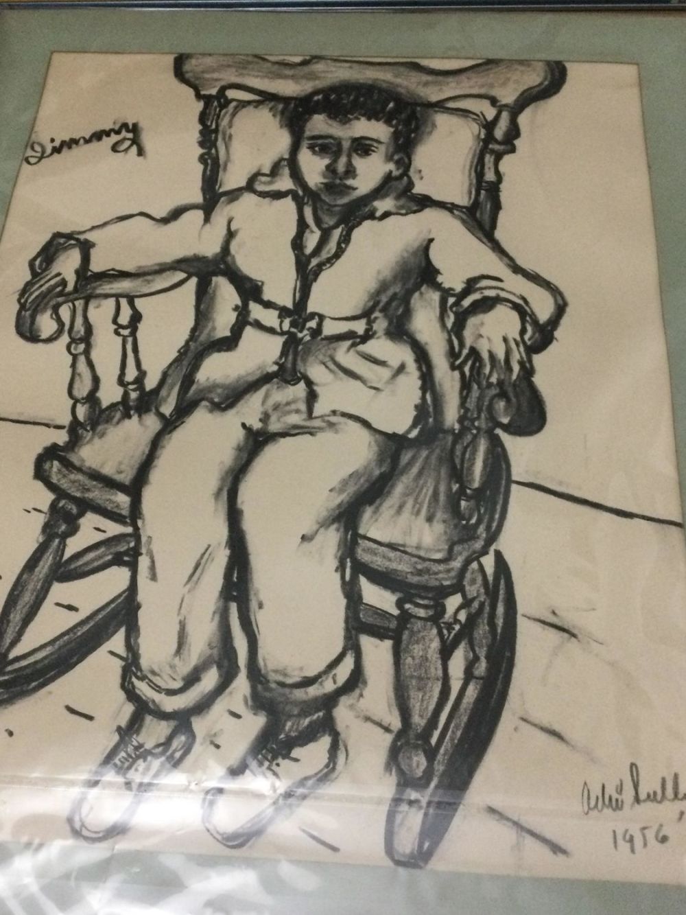 Lot 375: Achi Sullo Charcoal Portrait Jimmy Signed 1956