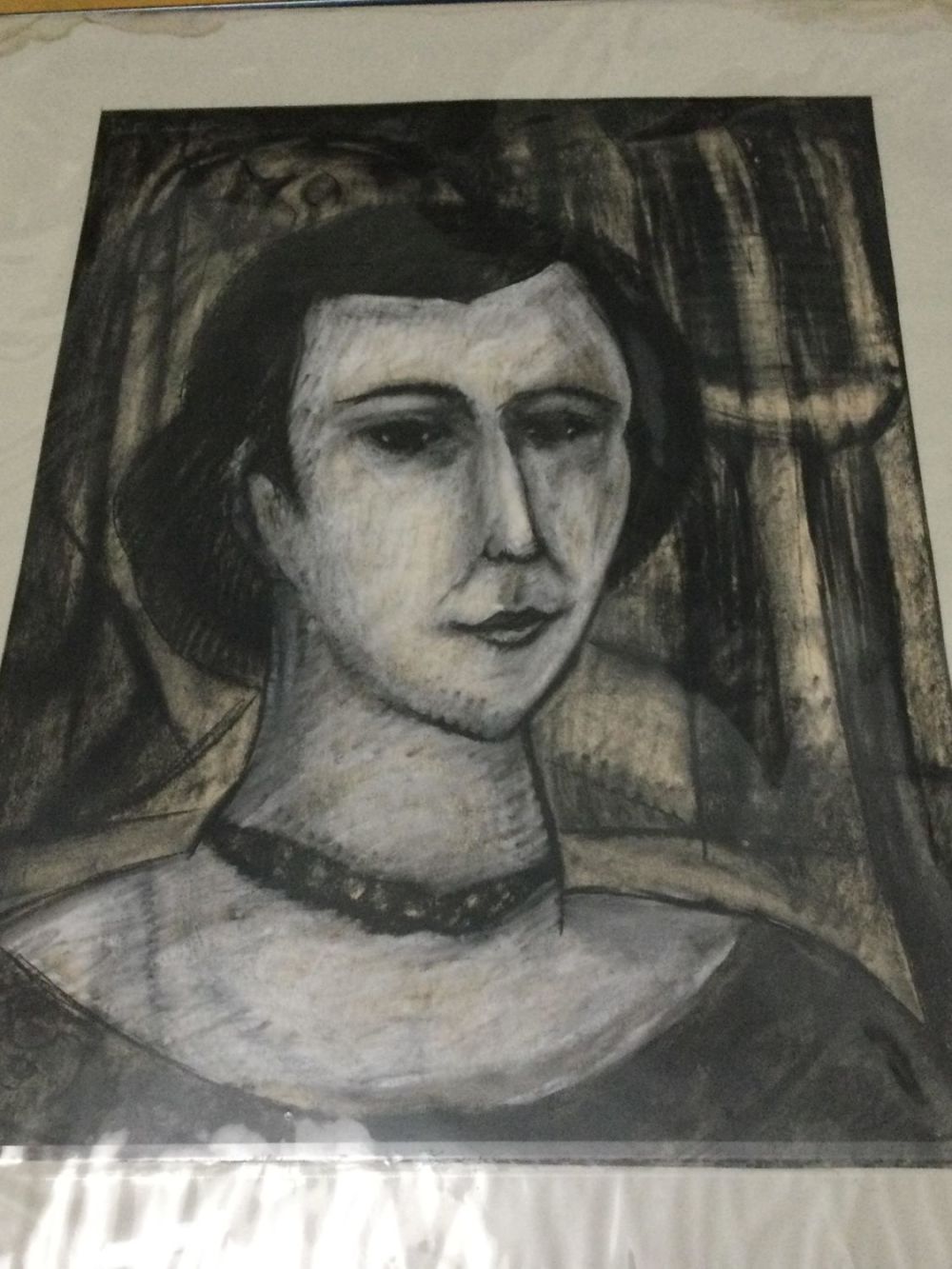Lot 376: Achi Sullo Woman in Black Signed Charcoal Portrait