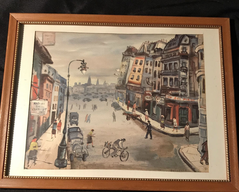 Lot 274: Street Scene by Baselli wood frame with glass