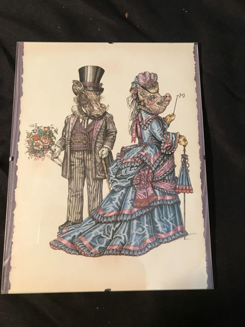Lot 283: Animated Print of Warthog & Pig Sunday Best Dress