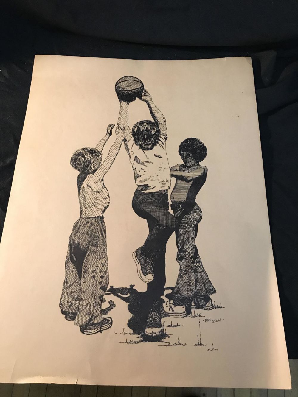 Lot 383: Black-and-white Print of Ron Stein Basketball
