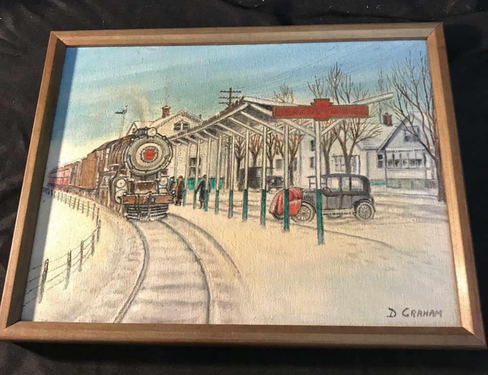 Lot 384: D Graham Oil on Board Train Coming Into Station