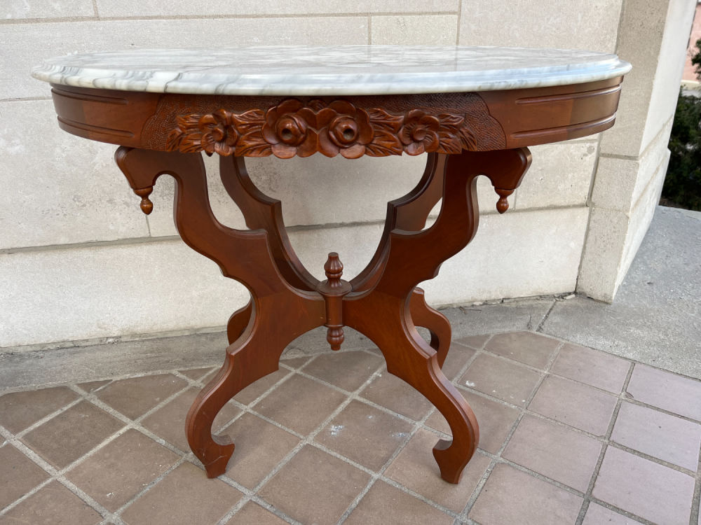 Lot 278: Marble Top Wood Parlor Table