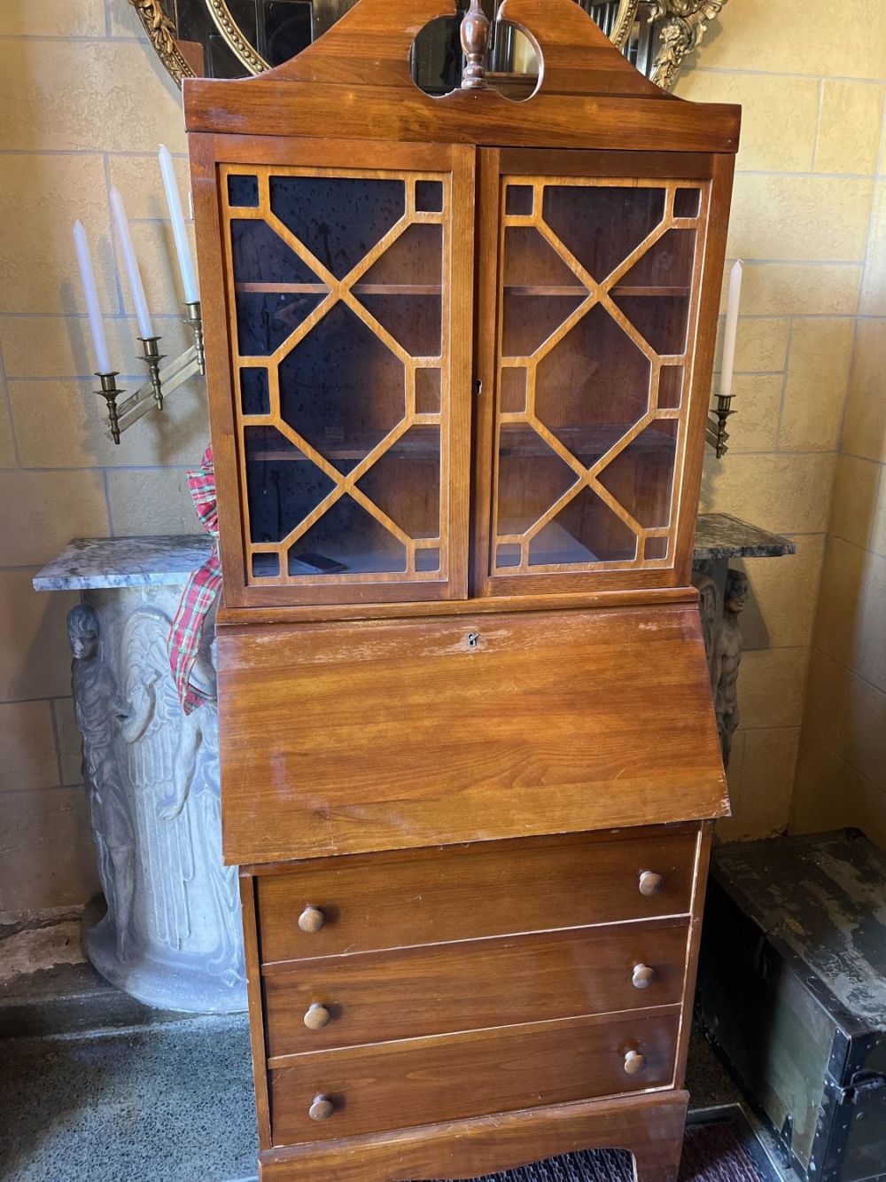 Lot 284: Vintage Slant Front Secretary Desk Display Cabinet
