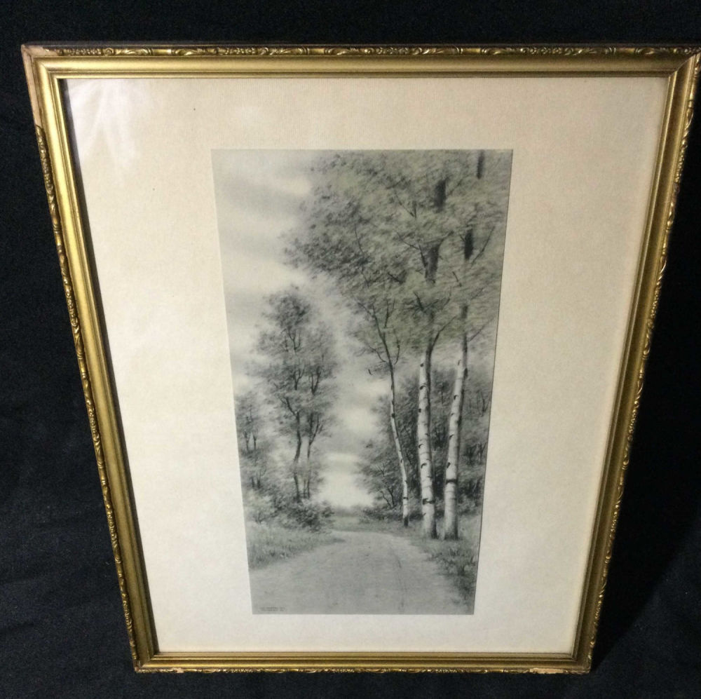Lot 292: Black and white tree lined Road no signature