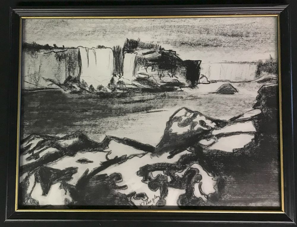 Lot 195: Katherine Langley FROM ACROSS THE BORDER Charcoal