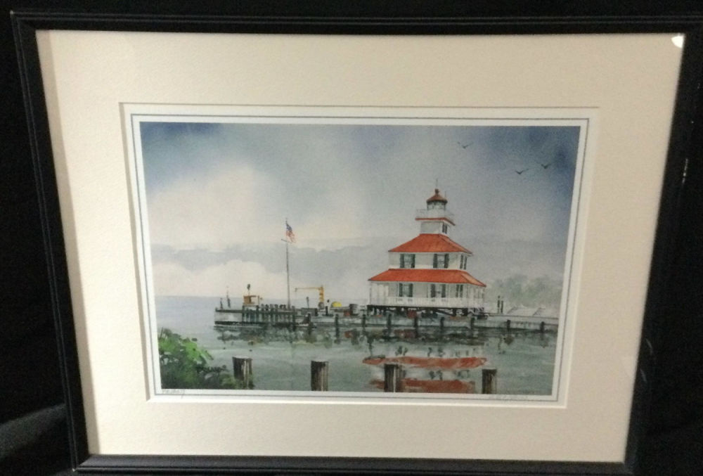 Lot 173: Signed Watercolor of Dock Framed