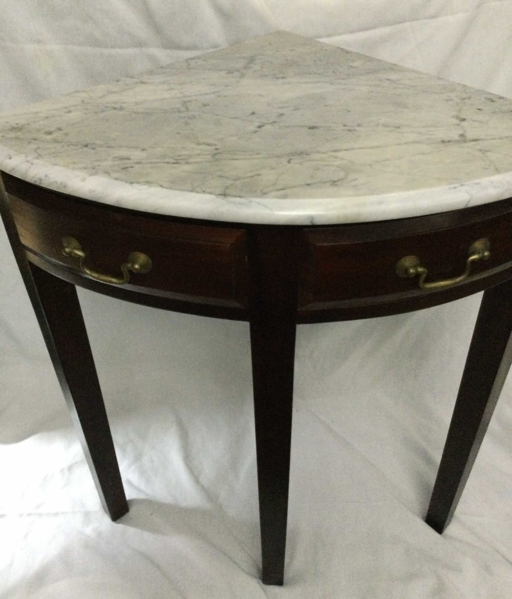 Lot 192: Marble Top Corner Table with two drawers