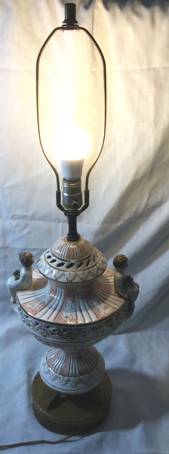 Lot 201: Vintage Lamp with Two Children  Works!