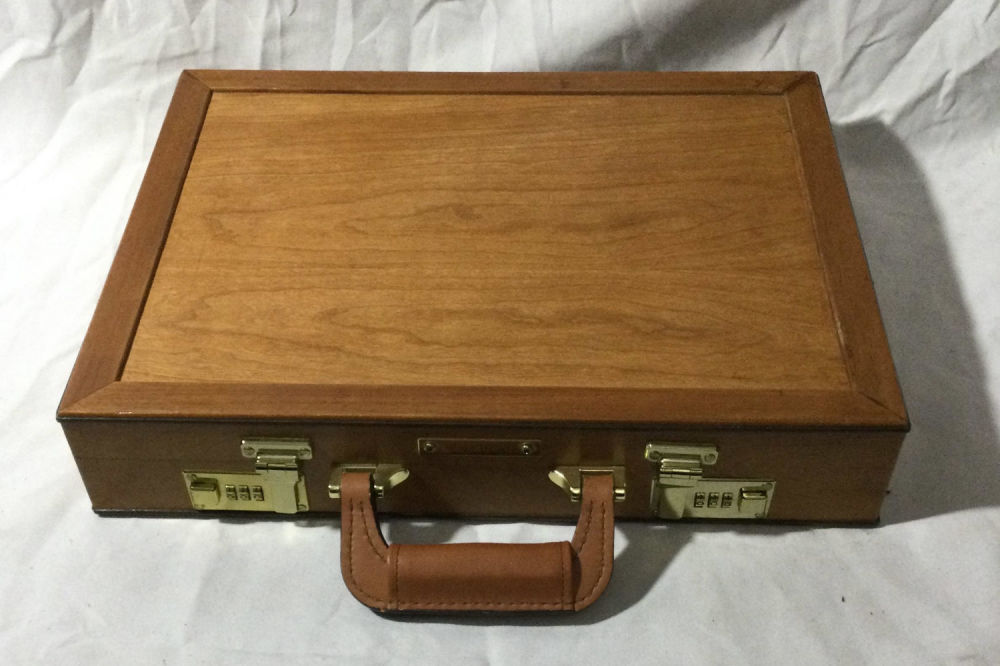 Lot 253: RARE Rockler Wood Briefcase with Gold Trim & Locks