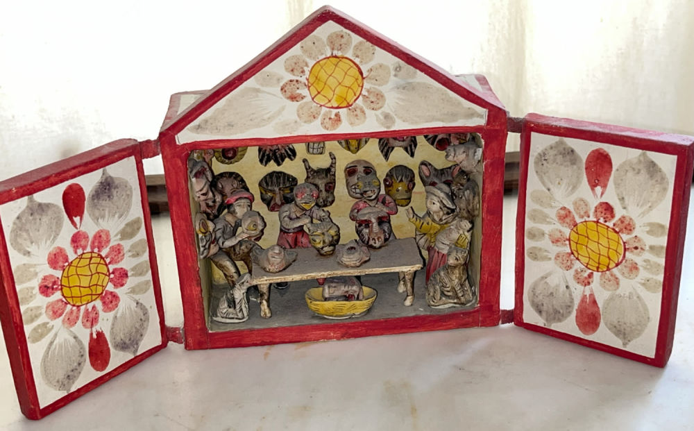 Lot 120: Primitive Wood House - Mask Shop, door open