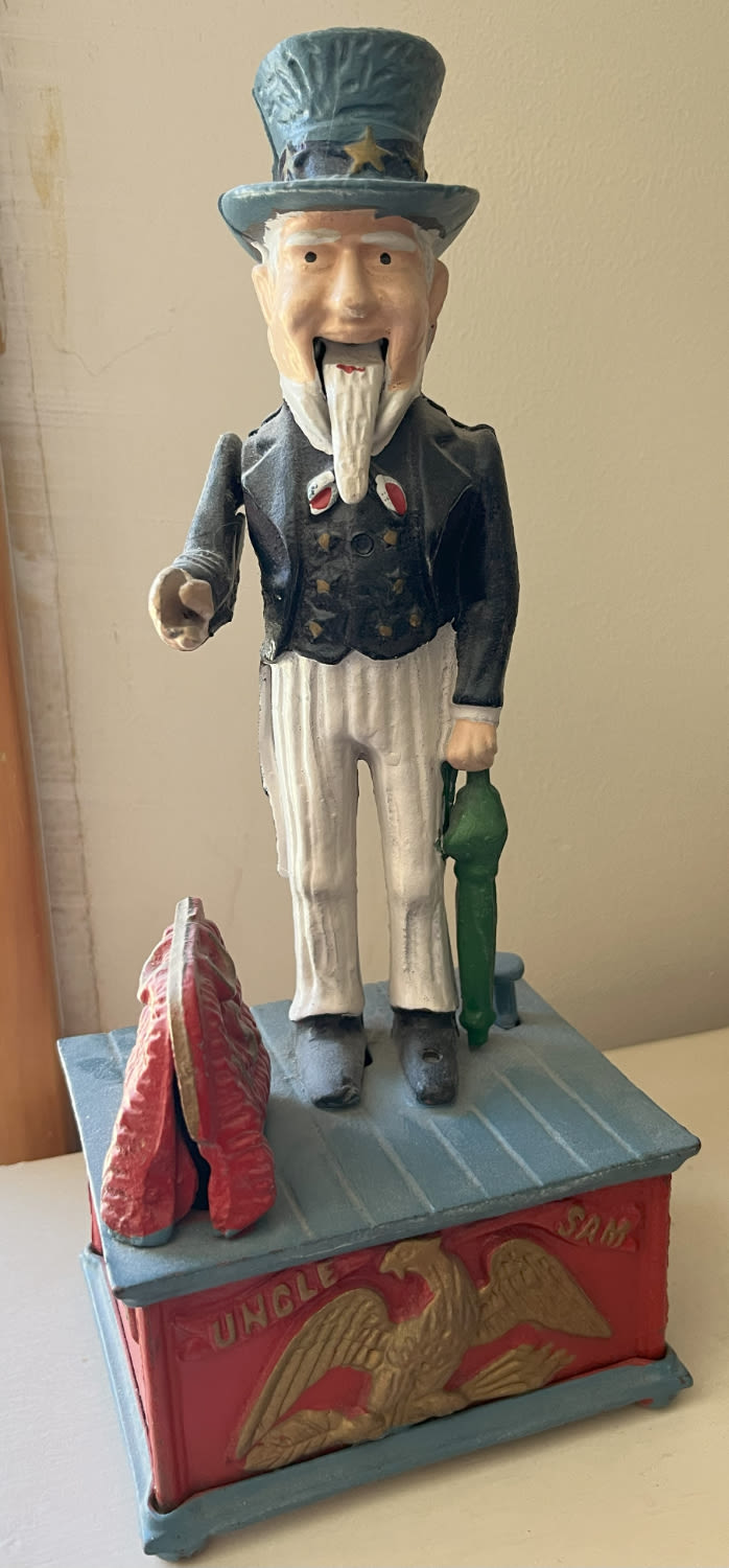 Lot 130: Vintage Uncle Sam Cast Iron Mechanical Coin Bank
