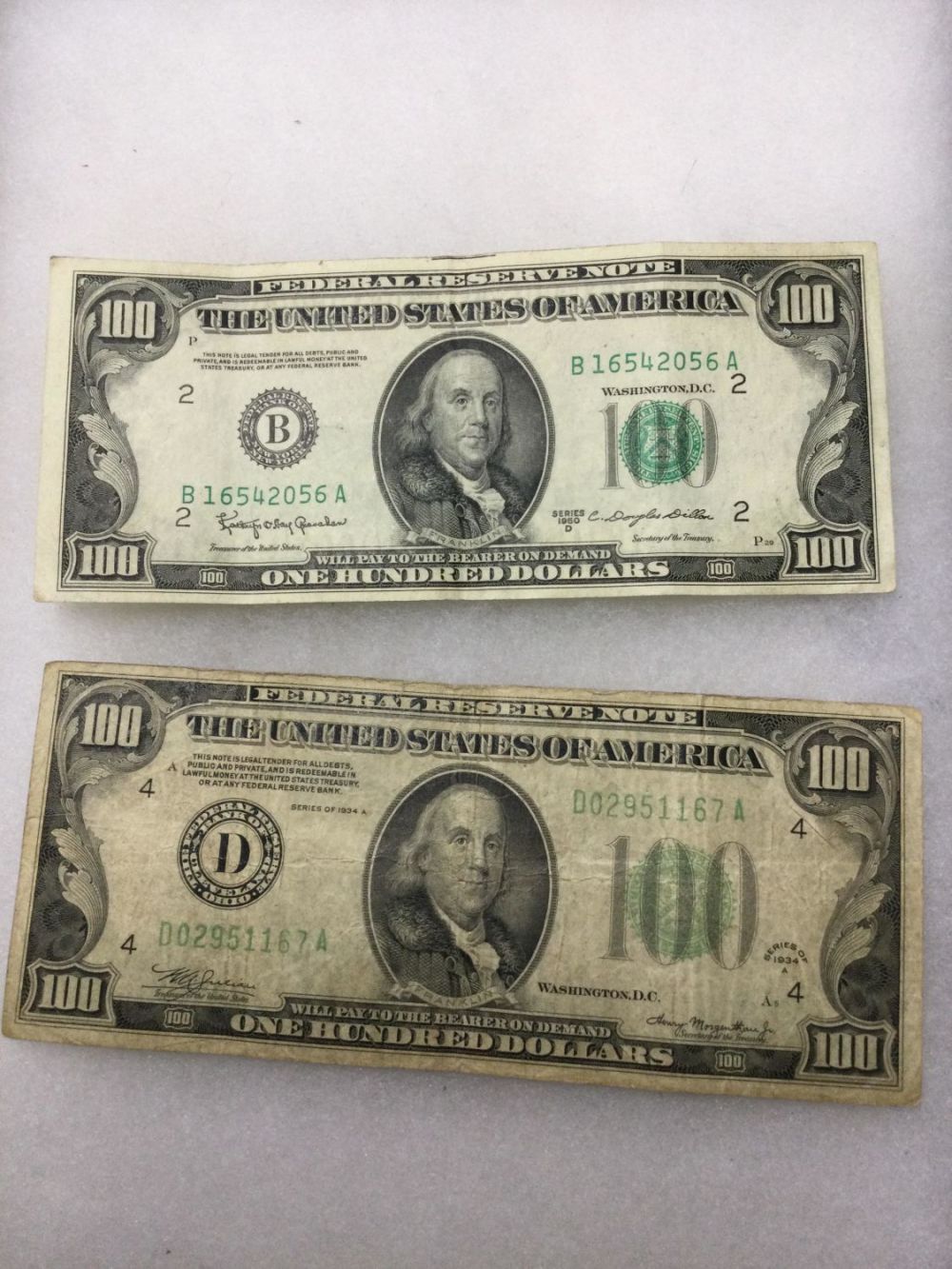 Lot 250: Benjamin Franklin $100 Bills (2)