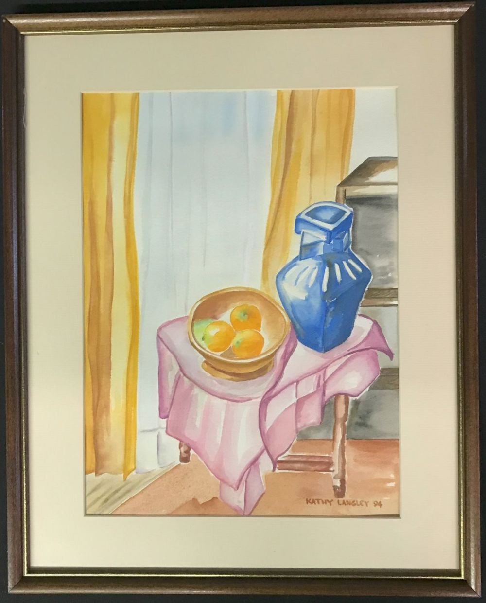 Lot 164: ORANGES & VASE Watercolor Signed Kathy