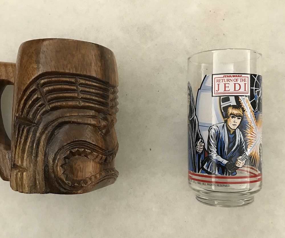 Lot 183: Return of the Jedi Glass & Hand Carved Wood Mug