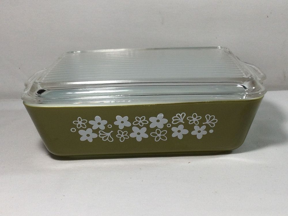 Lot 249: PYREX Olive Green Floral Casserole Dish w/ Lid