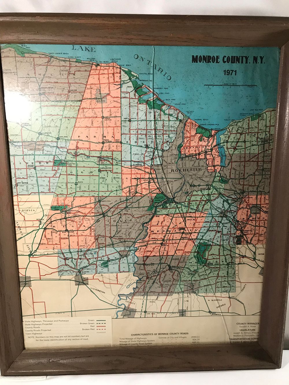 Lot 260: 1971 Monroe County Map Framed, Glass Cracked