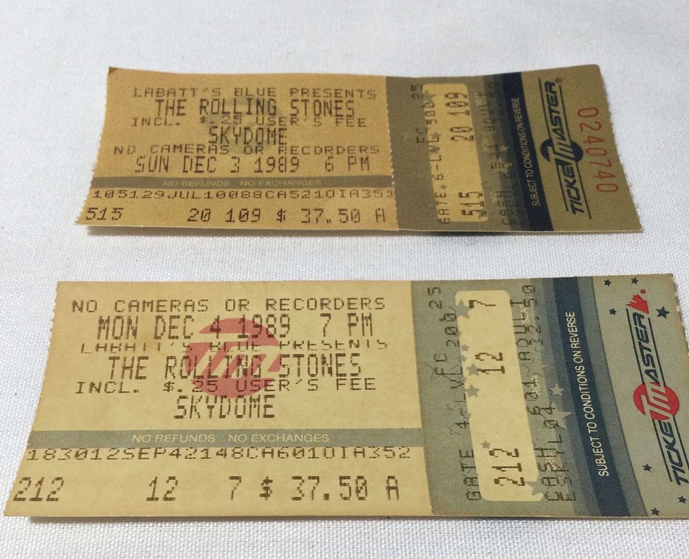 Lot 232: Rolling Stones Ticket Stubs from Toronto Sky Dome