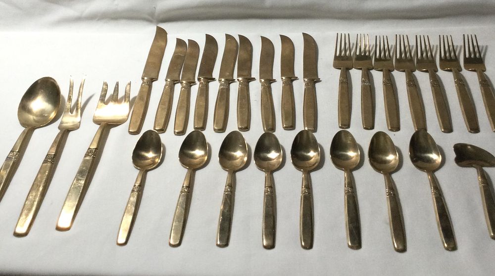Lot 210: 28 piece Gold Plated Cutlery Set