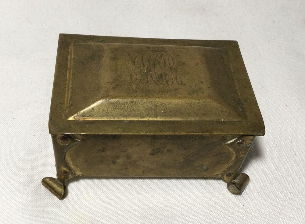 Lot 235: Victorian Brass Stamp Box -Footed Hinged