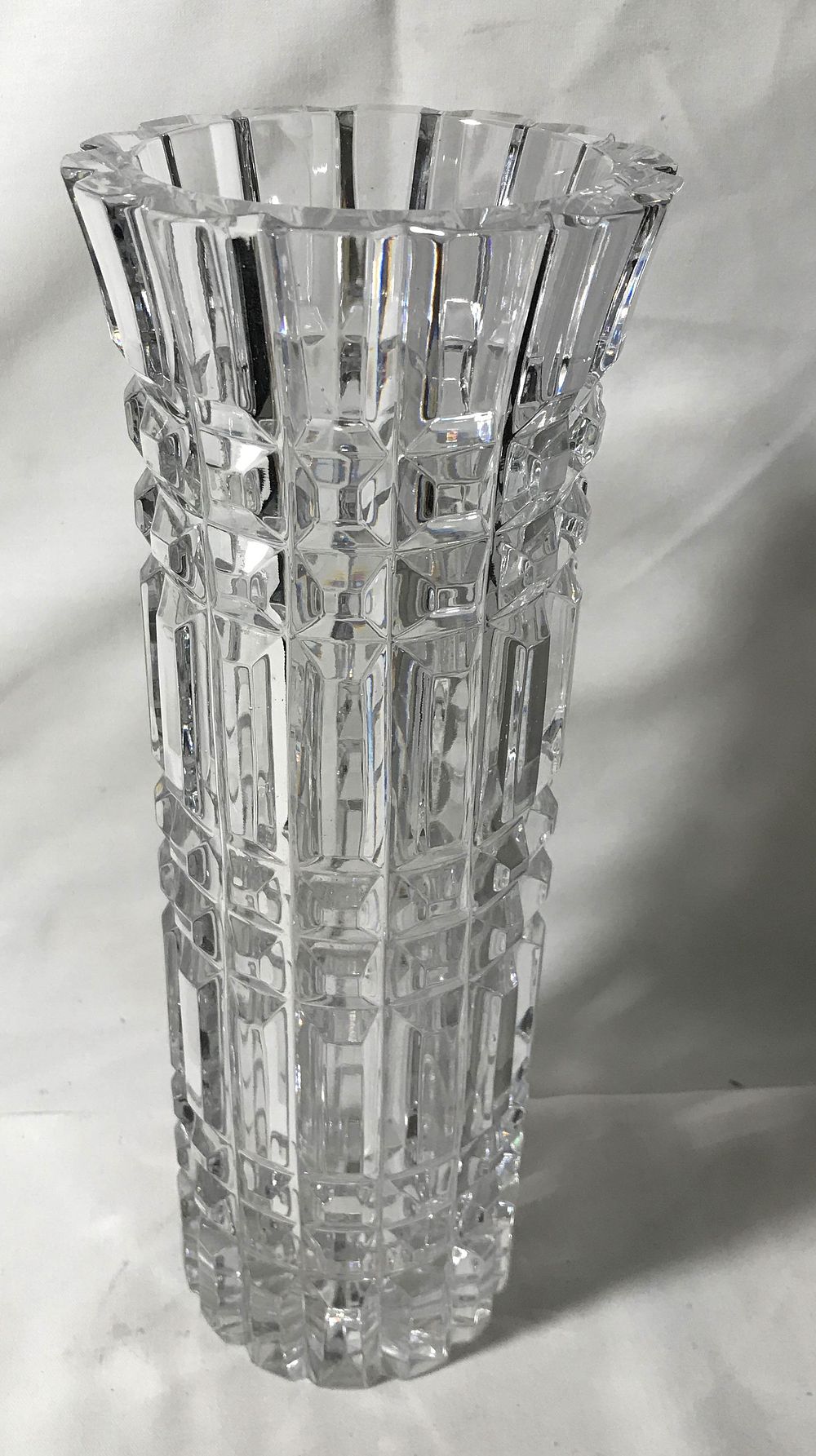 Lot 238: Vintag Tall Beveled Lead Crystal Vase