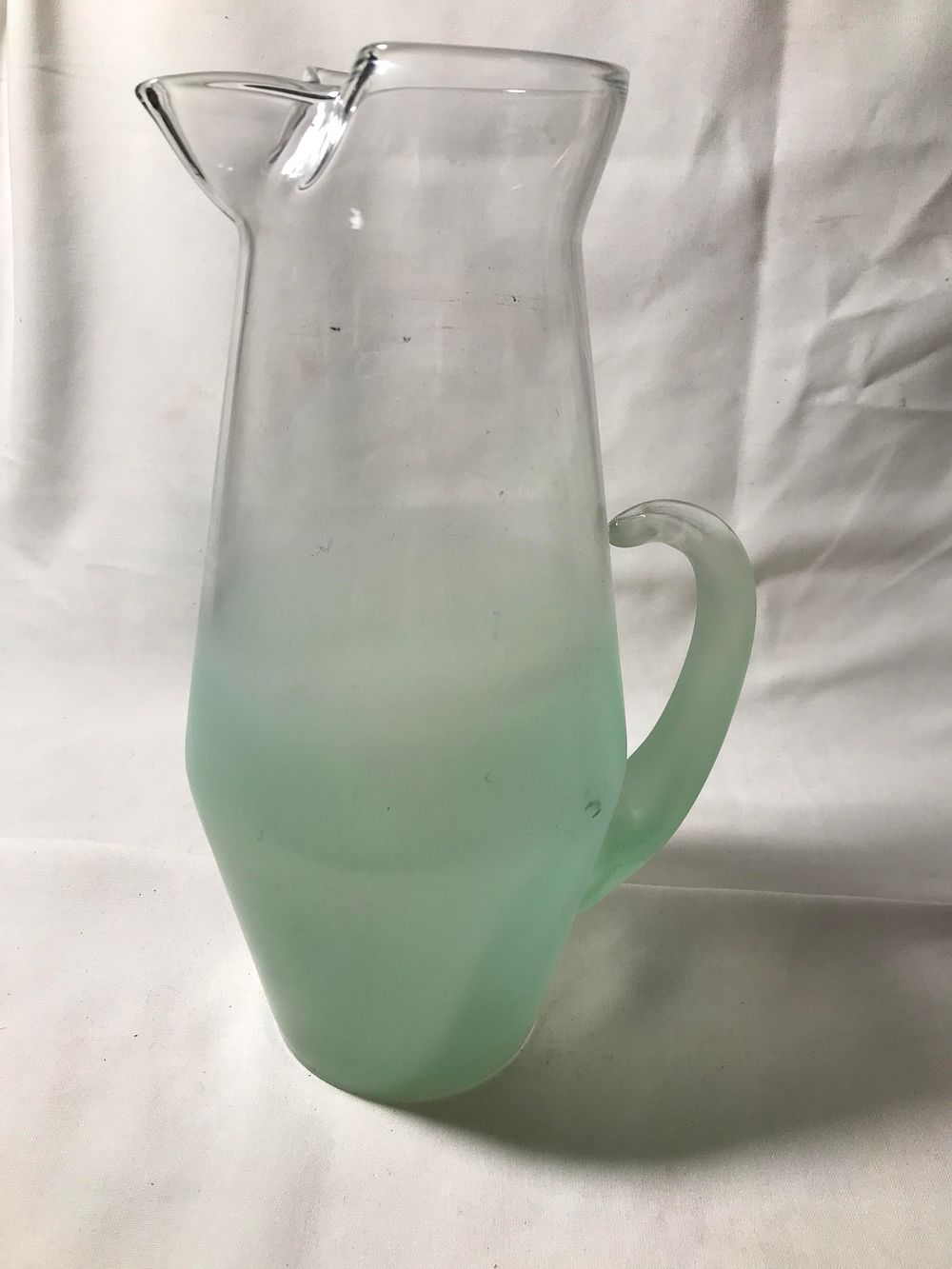 Lot 251: Vintage Frosted Glass Pitcher Pastel Green