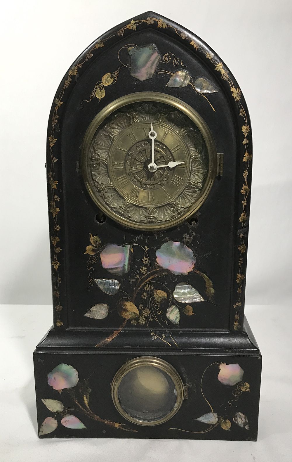 Lot 197: Inlaid Mother of Pearl Mantle Clock
