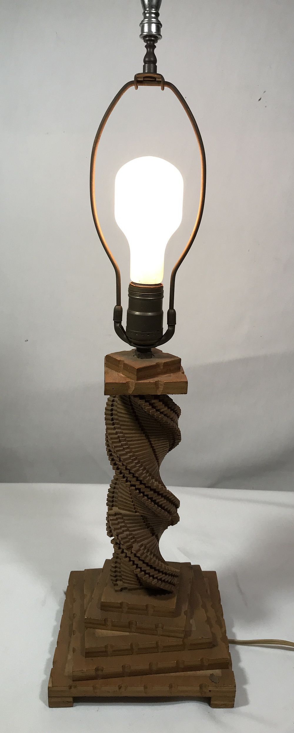 Lot 362: Mid-Century Modern Spiral Wooden Table Lamp