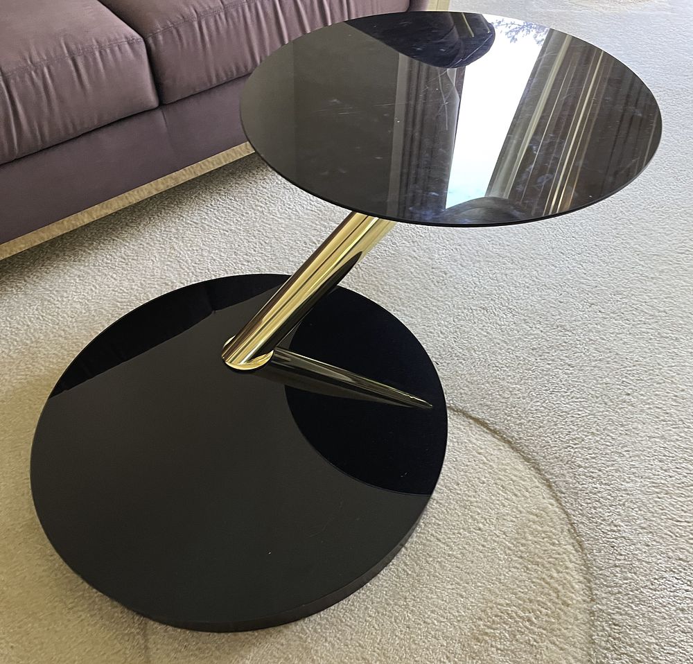 Lot 1241: Retro Black Glass Swivel Top End Table
