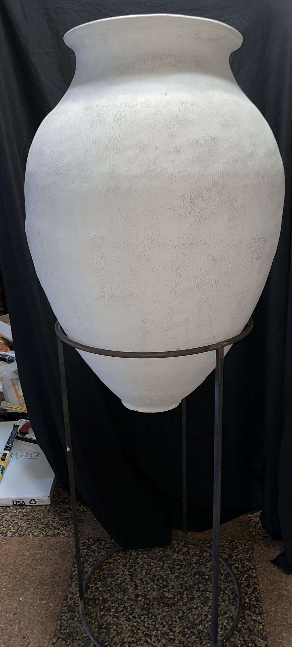 Lot 1243: Large Plaster Vase on Metal Stand