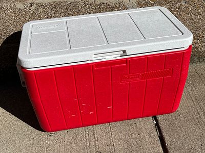 Coleman Red Cooler, Used but Good Condition. No in-house shipping