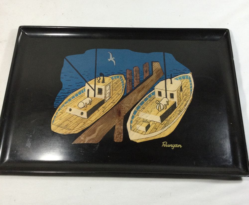 Lot 340: Vintage COUROC of Monterey Tray Boats in Harbor