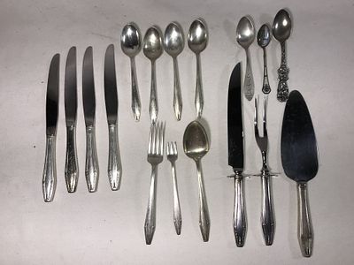 Sterling Silver Collection-Misc Pieces . Includes 8 spoons, 1 serving fork, 1 olive fork, 4 