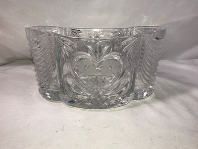 Vintage Cut Glass Unique Shape Planter . Measures 10 inches wide by 5 1/2 inches tall by 6 1/2 