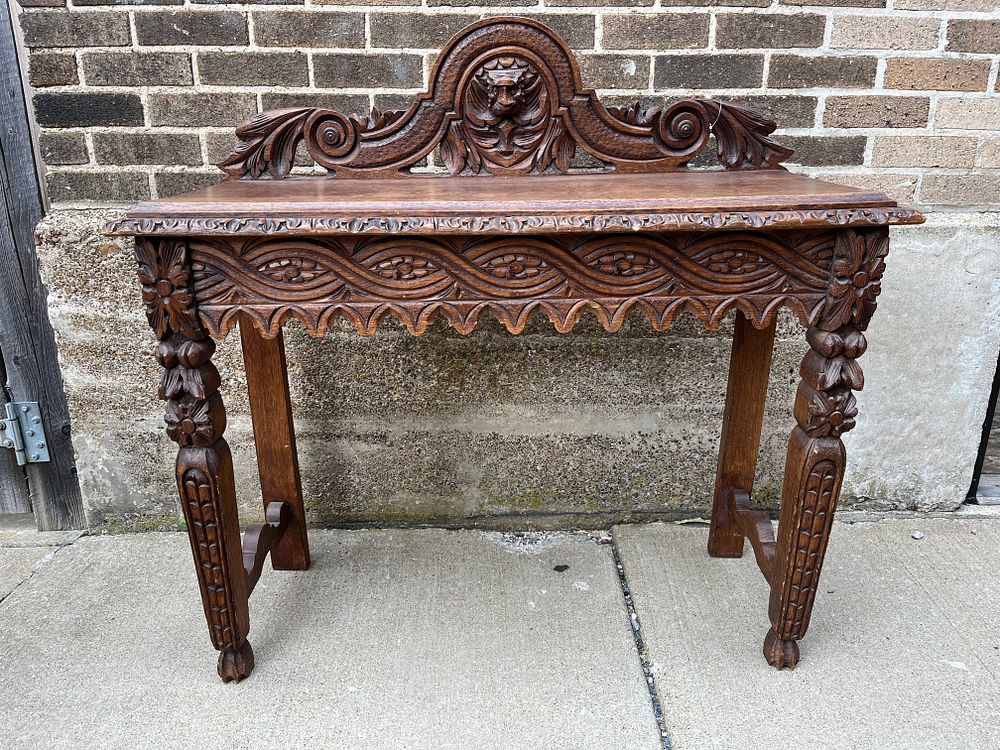 Lot 511: Hand Carved Wood Writing Desk