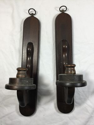 Vintage Dark Wood Sconces -Pair. Cornwall Wood Products, Both in use but good condition, Each 