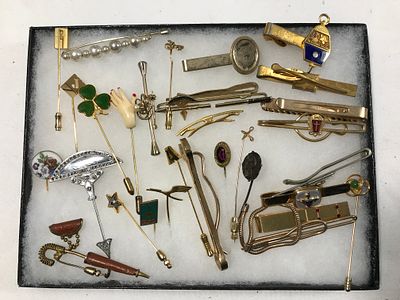 Tie Clips & Stick Pin Collection. Assorted fine men’s jewelry