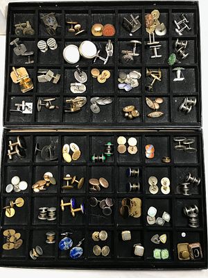 Large CuffInk Collection appr 58 pair. Including: Taxco, Sterling, Abalone, Lapis, Goldstone & more