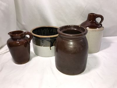 Stoneware Collection (4 pieces). Croc measures 7 /2 inches wide by 5 inches tall, jug measures 8 