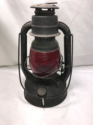 Dietz Little Wizard Lantern w Red Dietz Globe. In good condition, measures approximately 1 foot tall