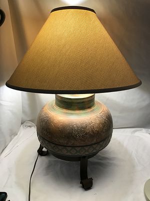 Vintage Pottery Lamp Southwestern Design. Works! Textured finish, Earthy tones with geometric 