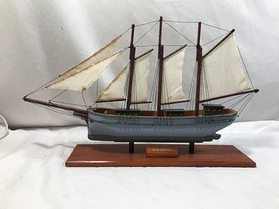 Wood Model Ship The Empire Sandy. Measures 16 1/2 inches long by 10 inches tall by 3 1/2 inches