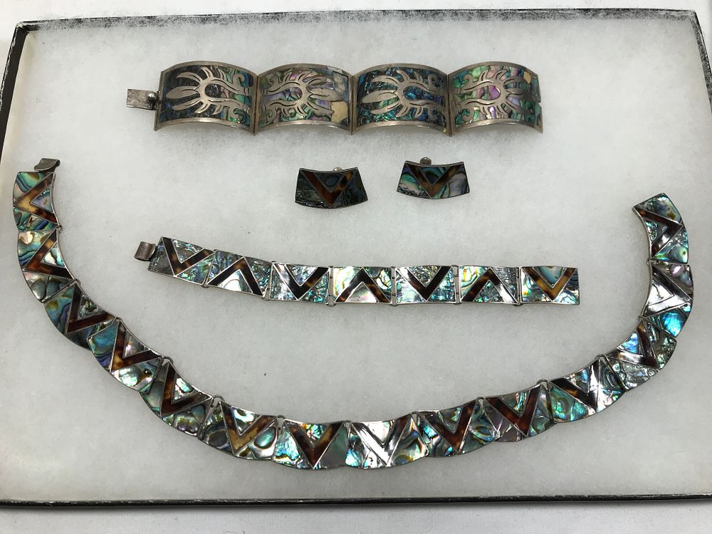 Lot 157: Mexican Sterling Abalone Inlay Jewelry Collection